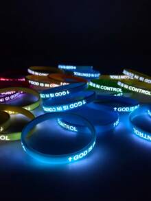 ZIRUISP 7pcs Glow In The Dark Bracelet For Women, "God Is In Control" Luminous Silicone Wristband, Christian Inspirational Cross Religious Bracelet, Waterproof Valentine's Day Friendship Gift