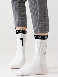 1/7 Pairs Unisex Couple Letter, Number, Smiling Face Pattern Personalized 7-Day Breathable Cotton Crew Socks, Suitable For Travel, Home, Office, Holiday Gifts - Multicolor - View 9