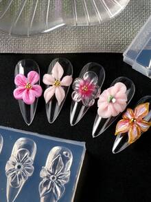 1 khuôn khắc silicon 3D hình mùa xuân duyên dáng, 5 khuôn dập nổi họa tiết hoa, khuôn dập móng nghệ thuật tự làm, dụng cụ và vật tư làm móng. - Trong sáng - Xem 6