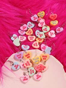 1 对树脂可爱“拥抱我甜心”彩色心形长吊坠耳环，女士情人节节日礼物珠宝 - 彩色 - 查看 1