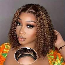 DOmbre Highlight Gluel Wigs Human Hair Pre Plucked Pre Cut Deep Wave Bob Wig Human Hair 4/27 Lace Front Wigs For Beginners Upgraded No Glue 4x4 Lace Closure Gluel Wigs For Black Women 12 Inch - Gluelessbobwig427Highlight - Xem 1
