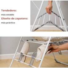 142 * 59 * 94  Tendedero Pble de Ropa con Alas Ajustab Tendedero Inter y Exter con Zapatero Secador de Ropa Ml Portátil Aorra Ecio para Balcón y ogar Apartamento - Blancoygris - Ver 4