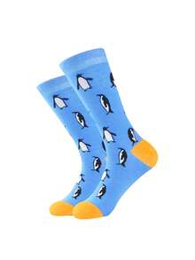 1 Pair/2 Pairs/4 Pairs Funny Cartoon Penguin Print Mid-Calf Socks, Unique Fashion Unisex Casual Mid-Calf Socks, Men Crew Socks - Multicolor - View 12