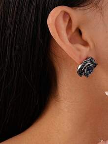 Rose Shaped Metal Earrings, Delicate Craftsmanship, Suitable For Daily Wear, Commute, Party, Outing, Earrings - Picture Color - View 3