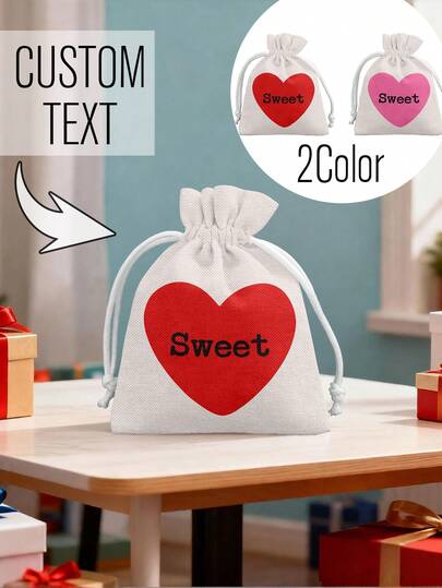 Customized Text, Red/Pink Heart Design Candy Drawstring Bag, Fashion Gift Packaging Bag, Reusable, Suitable For Valentine's Day/Wedding/Birthday Party, Friend Gift Exchange Packaging Bag