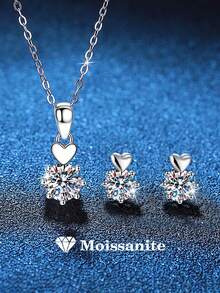 BLOVEMEE 3件套优雅奢华2克拉莫桑石耳环项链套装，适合女性日常佩戴、参加派对、节日、情人节、母亲节、结婚纪念日等场合，是理想的珠宝礼物。 - TZ001M - 查看 6