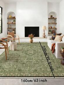 1 pieza Alfombra de área con patrón vintage verde, estilo bohemio, material de terciopelo suave y cómodo, fácil mantenimiento, impermeable y anti-manchas, con respaldo antideslizante, adecuada para entrada, dormitorio, sala de estar, baño, cocina, comedor, oficina, decoración de habitación, celebración festiva - Verde - Ver 16