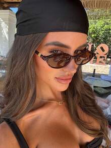 1 Pair Retro Oval Small Frame Fashion Glasses, Unisex Stylish High-End Casual - Multicolor - View 1