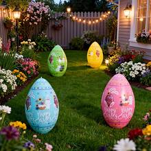 1pc Easter Balloon, Printed With "Happy Easter" Text And Cute Rabbit Design, 13.77 Inch Large Inflatable Easter Egg | Made Of PVC Material, Suitable For Party, Holiday, Outdoor Yard Decor And Indoor Home Decor - Multicolor - View 5