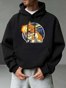 Men's Corgi Print Hoodie, Quality Fabric, Loose Fit, Casual, Breathable, New Arrival. - Black - View 1
