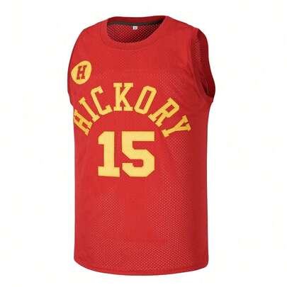 Men's Hickory #15 Jimmy Chitwood Red Basketball Jersey,Letter Embroidered Training Match Jersey Fan GIft