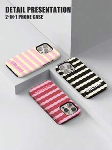 1pc Customized Striped Patchwork Letter Color 2-In-1 Glossy Protective Hard Phone Case Cover Compatible With IPhone 11/12/13/14/15/16 17 Pro Max,International Version, Not The Domestic Version - Multicolor - View 5
