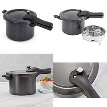 Pressure Cooker Hard Anodised 5L 24.5cm With Steamer Basket Great Healthier And Quicker Cookware Suitable For All Hob Types Except Induction - Black - View 1