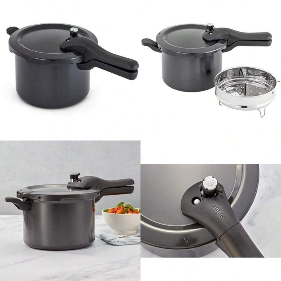 Pressure Cooker Hard Anodised 5L 24.5cm With Steamer Basket Great Healthier And Quicker Cookware Suitable For All Hob Types Except Induction - Black - View 1