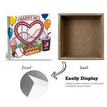 Romantic Proposal Amusement Park Themed Decorative Wooden Box - Red Heart Roller Coaster Track, Colorful Balloons, Ice Cream, Baseball, Hot Dog,  Cup & Rose, Playful Vibrant Design For Festive Gift Or Engagement Keepsake - White - View 4
