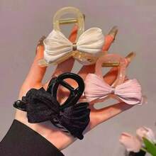 1pc Minimalist Fabric Bow Hair Clip, Hair Claw For Half-Up Hairstyle - Multicolor - View 1