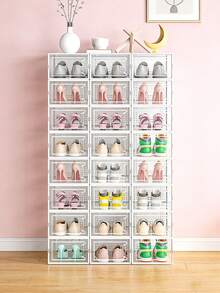 12-Pack Plastic Stackable Shoe Box Set - Clear | Foldable Shoe Storage Container | Sneaker Bins | Shoe Rack Box | Transparent | Portable Stacking Shoe Boxes Front Open - trắng - Xem 11