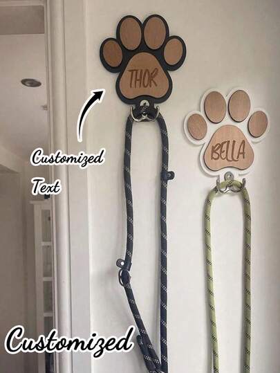 Personlig koppelkrok, Träväggkrok för hundkoppel, Tecknad dekorativ krok, Personlig hundhalsbandskrok, Lämplig för halsband och koppel, Modern, Söt, Färgglad, Unik och Bedårande, Anpassad heminredning