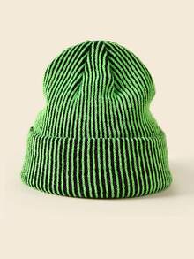 1pc Fashionable Striped Short Beanie Hat, Casual Warm Accessory For Autumn/Winter Outfits - Multicolor - View 7