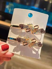 2 pièces Nouveaux clips à cheveux en métal ornés de strass, clips à franges mode, clips latéraux multifonctionnels, accessoires pour femmes, pinces à cheveux, barrettes, accessoires pour la tête - Multicolore - Voir 5