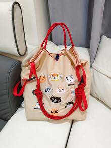 New Cute Embroidered 11 Cats Large Capacity Handbag Women Fashion Versatile Shoulder Tote Bag - Multicolor - View 5