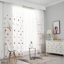 2pcs Modern Minimalist Embroidered Strawberry Sheer Curtains, Fresh & Elegant, Multi-Function Top Hooks, Suitable For Living Room, Bedroom, Balcony, Entrance - White - View 3