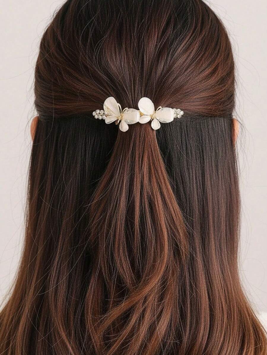 1pc Korean Oversized Butterfly Hair Clip For Women, Cat Eye Stone Rhinestone Decor Crystal Butterfly Ponytail Clip, Solid Color Boho Zinc Alloy, Head Accessories, Party, Hair Accessories For Women, Claw Clips, Hair Slide, Hair Barrettes - Multicolor - View 1