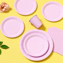 1 Set di forniture monouso per feste per 25 ospiti, inclusi piatti, tovaglioli, bicchieri di carta rosa e viola, adatti per compleanni, matrimoni, feste a tema, picnic in famiglia - Multicolore - Visualizzare 4