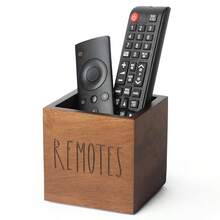1个木质遥控器收纳盒，电视遥控器整理器，桌面遥控器收纳架，床头柜遥控器收纳盒，客厅卧室媒体存储木质遥控器盒 - 棕色 - 查看 5