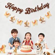 博美犬、柯基犬、比格犬、贵宾犬、金毛寻回犬、拉布拉多犬、斗牛犬幼犬宠物旗，生日快乐派对装饰横幅（带绒球字母） - 彩色 - 查看 8