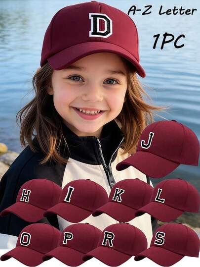 1 pieza Gorra de béisbol azul marino con letras A-Z para niños, sombrero deportivo de moda para niños y niñas, con correa ajustable, adecuado para volver a la escuela, edades de 3 a 12 años