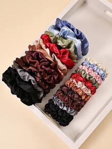 24个纯色缎面高弹力发圈，百搭复古优雅风，适合女性日常使用，多色加厚卷发带，柔软缎面发圈，发饰，休闲百搭 - 彩色 - 查看 1