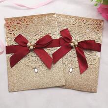 invitaciones de corte lser con purpurina dorada con tarjetas y sobres RSVP de lujo diseo de diamante y cinta con inserto de papel perla de 250 g m2 para boda, compromiso, cumpleaos - 25 piezas DoradoGlitterGo - Ver 6