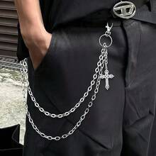 Double Layer Cross Pendant Pants Chain Versatile Hip Hop High-End Feel Men's Pants Chain - Steel Color - View 4