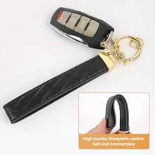 Wristlet Keychain Leather Keychain Universal Car Key Holder With 360-Degree Swivel 2 Key Rings Anti-Lost D-Ring - 金色7英吋 - 查看 4