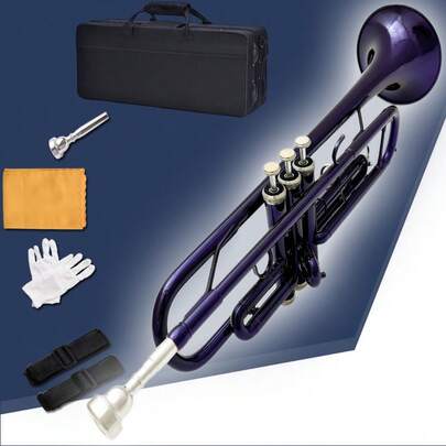 XINMEL Trumpet, Nickel-Plated, Red, Purple, Blue, Black, Bronze, B-Flat Triple Trumpet. Suitable For Beginners And Band Performances. Comes With Case And Cleaning Kit.