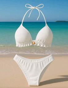Women's Ribbed Bikini With Padded Cups And Lining - Summer Beachwear - 白色 - 查看 2