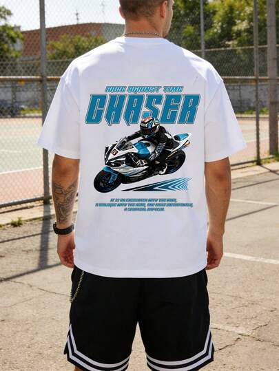 Men's Fashion Casual T-Shirt With Simple Time Racing Car Graphic Print, Lightweight & Comfortable, Suitable As Gift For Friends & Family, Ideal For Outdoor Activities, Daily Casual Wear, Sports & Gym Outfit