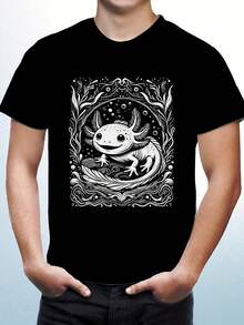 Axolotl Tee Shirt Black 100% Cotton Exclus Artwork Cute Design - Style 5 - View 1