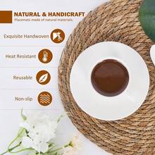 4 Packs Round Jute Placemats | Essential For Christmas, Valentine'S Day, Easter | Hand Wash Only, Vintage Checkered Design, Perfect For Home, Restaurant, And Wedding Decorations - Brown - View 2