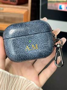 [Customized Version] Personalized Gold Letter Earphone Case, Compatible With AirPods 1/2/3/4 Pro/2 Pro 3, Made Of Luxurious Faux Leather Crocodile-Patterned TPU Material, With Keychain.