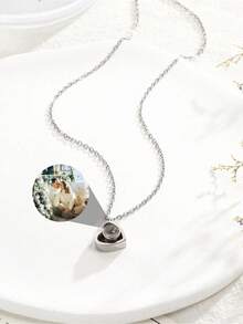 Customized Photo Projection Necklace, Heart-Shaped Projection Necklace With Photo Inside, "I Love You" Necklace, Can Be Customized In 100 Languages Stainless Steel Heart-Shaped Pendant Necklace Gift, Customized Christmas Gift, Customizable Projection Photo Jewelry, Heart-Shaped Photo Necklace Gift For Girlfriend - Multicolor - View 9