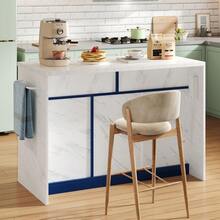 Kitchen Island Measuring 120x60x91 Cm With Adjustable Shelves, Metal Handles, Towel Rack And Bar Area, Suitable For Apartments, Kitchens And Similar Rooms. - Blue - View 3