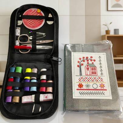 Portable Sewing Tool Kit Box, Home Sewing Tools, Sewing Tool Kit + Sewing Instructions, Includes Various Color Sewing Tools, Supplies And Accessories, Sewing Tool Kit Product, Suitable For Small Repairs, Mini Travel Sewing Tool Kit, Home DIY Portable Sewing Tool Set, Home Sewing Box, Large Capacity Sewing Tool Kit, Sewing Instructions, Embroidery Needlebook