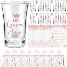 Quinceanera Party Favors Guests Quinceanera Acrylic Shot Glasses Thank You Cards With Organza Bags Mis Quince Anos Sweet 15 Birthday Party FavorsRed - 粉紅色 + 50 - 查看 2
