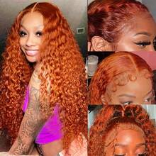 34英寸 200%密度 混合真人发假发 预先拔毛 13X4HD 深波浪蕾丝前假发 女士真人发 12A卷曲前假发 真人发 漂白发结 带婴儿发 #350 姜黄色 - S350 - 查看 7