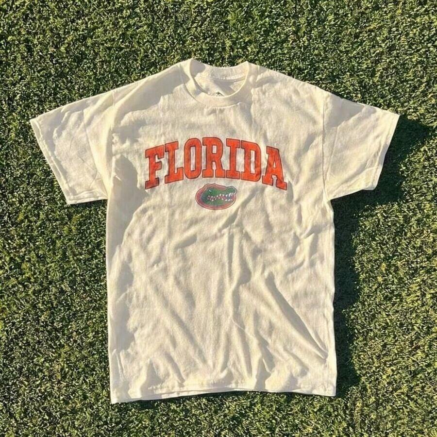 Summer New Short Sleeve Pattern Top ,Vintage Florida State Gators Shirt White New White All Sizes, Shirt Hot New Comfortable Retro Cotton T-Shirt - 杏色 - 查看 1