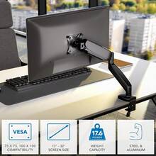 Monitor Arm - Single Monitor Desk, Articulating Gas Spring Arm, Fully Adjustable 13 - 32 Screens, VESA 75x75 100x100, Clamp Grommet Base, Holds 17.6 Lbs - Default - 查看 5