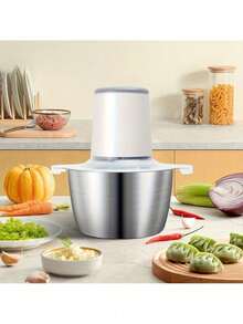 Picadora de carne eléctrica de acero inoxidable/Procesador de alimentos con cuchillas afiladas - Alimentado por USB, diseño inalámbrico, a batería, picadora de carne/máquina de pasta 2 en 1, apariencia duradera y elegante, electrodoméstico de cocina compacto. - Multicolor - Ver 5