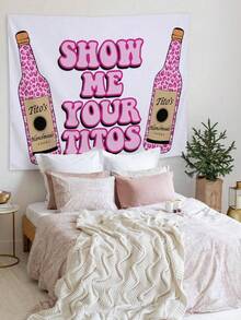 1pc Of Lettered Decorative Tapestry For Wine Bottles, Suitable For The Background Of The Living Room, Kitchen And Bedroom. - Pink - View 3